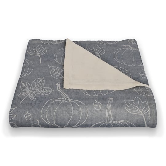Autumn Pumpkins On Blue Coral Fleece Blanket